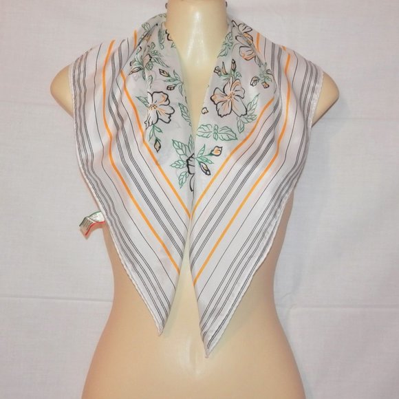 Vintage Morsly Scarf Yellow Green Blk Floral I001 - Picture 3 of 6